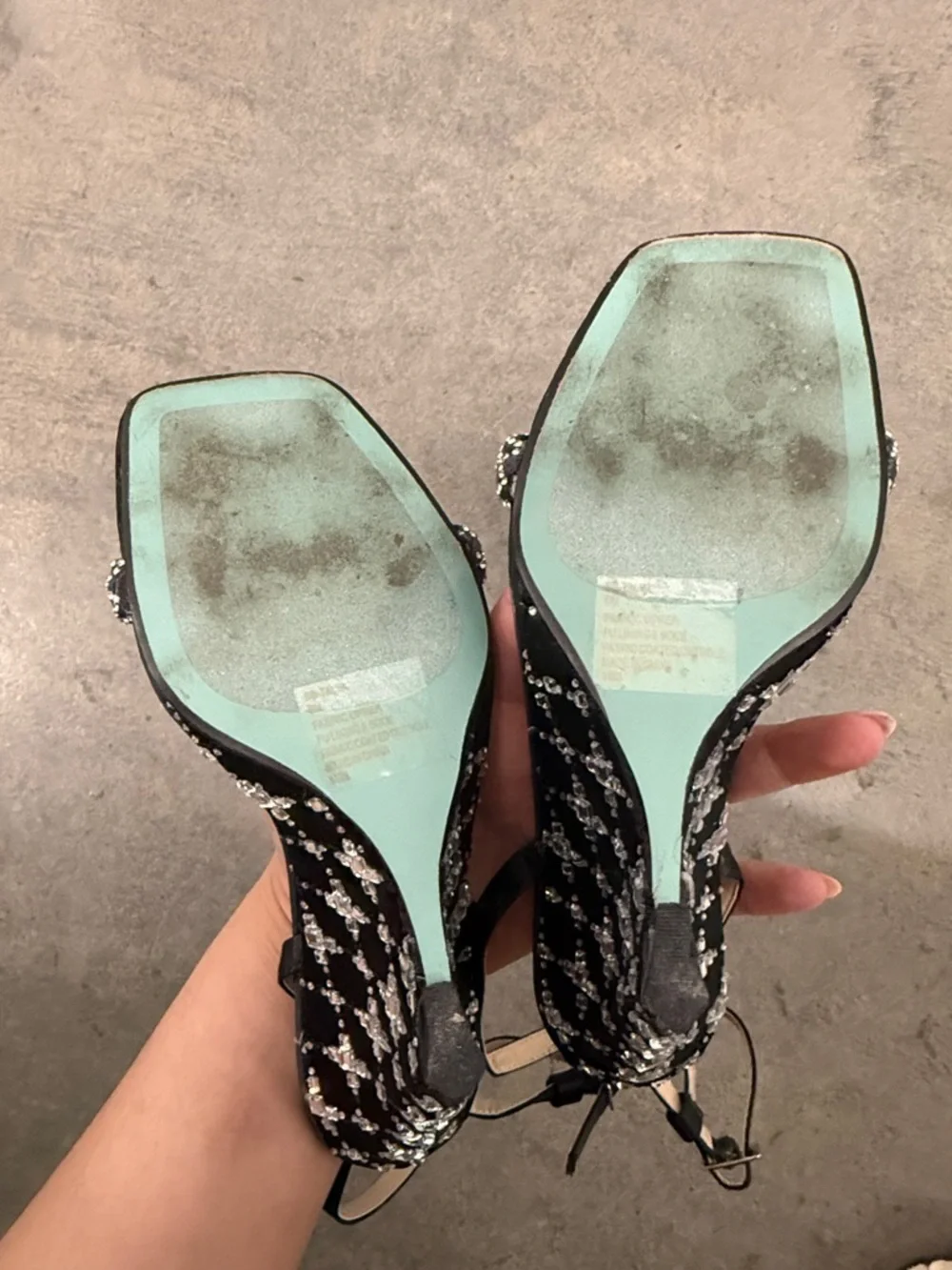 Betsey Johnson Black Beaded Ankle-Strap Heels